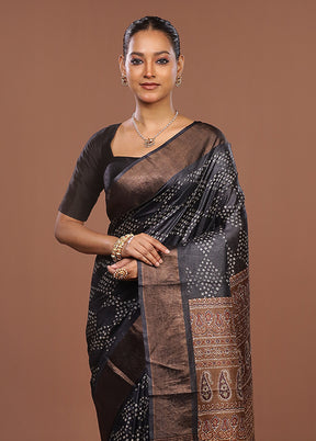 Grey Handloom Tussar Pure Silk Saree With Blouse Piece