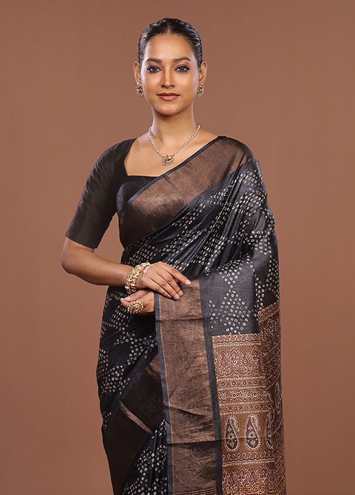 Grey Handloom Tussar Pure Silk Saree With Blouse Piece