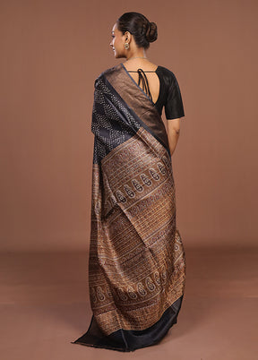 Grey Handloom Tussar Pure Silk Saree With Blouse Piece