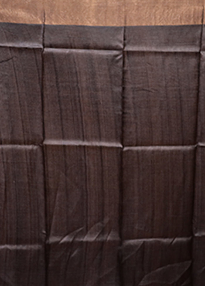 Grey Handloom Tussar Pure Silk Saree With Blouse Piece