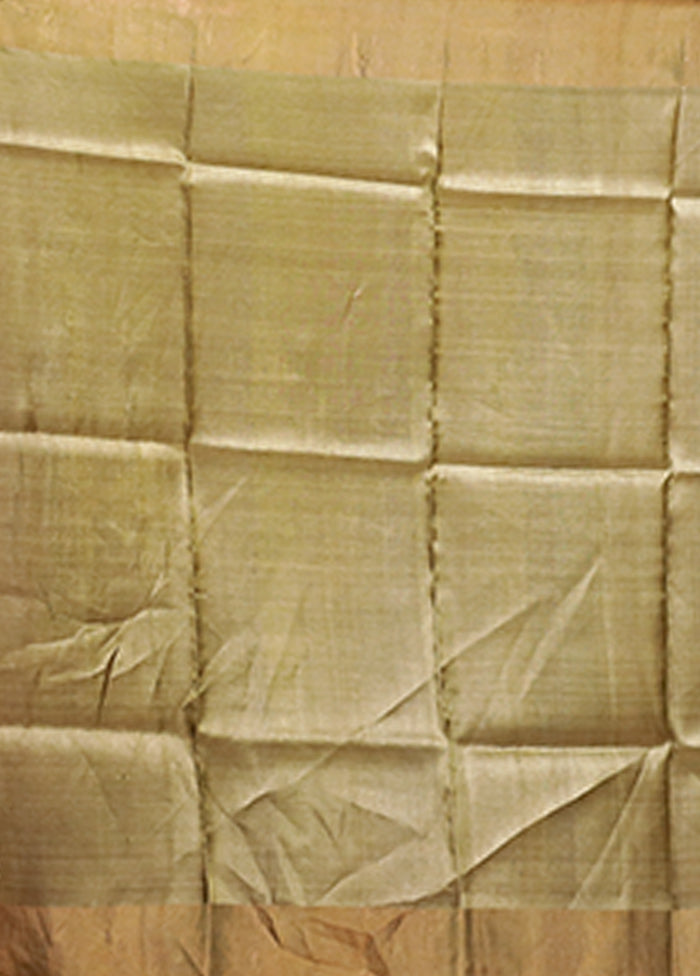 Grey Handloom Tussar Pure Silk Saree With Blouse Piece