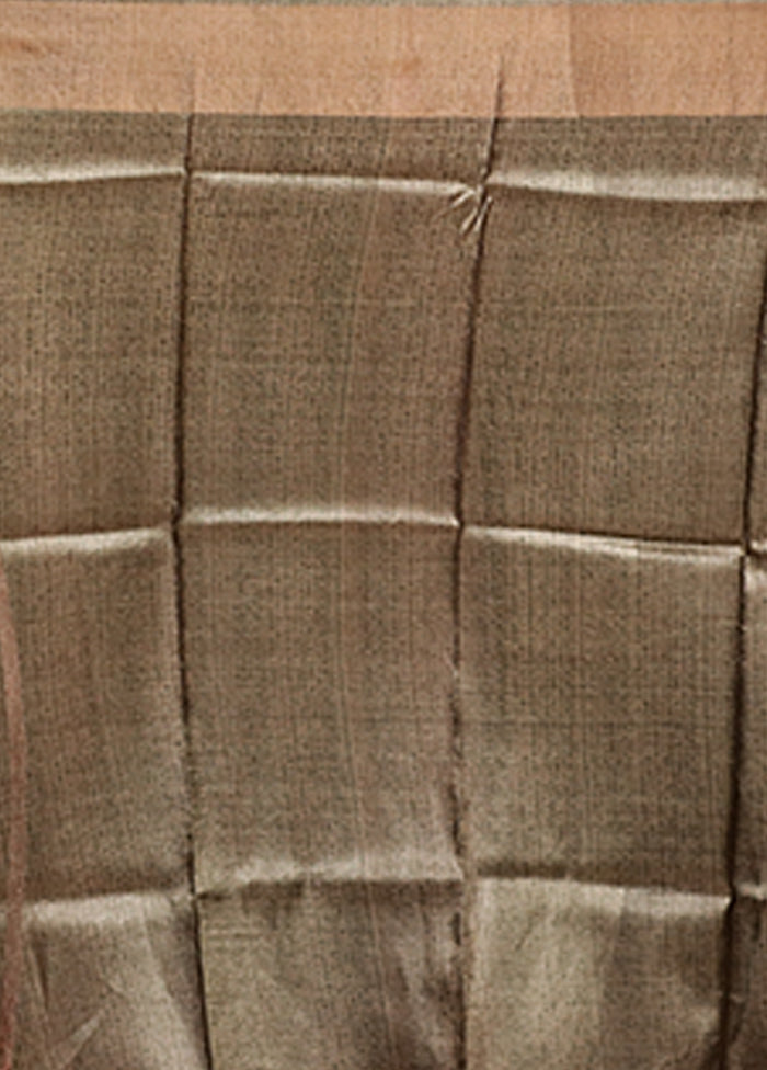 Green Handloom Tussar Pure Silk Saree With Blouse Piece