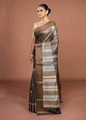 Cream Handloom Tussar Pure Silk Saree With Blouse Piece