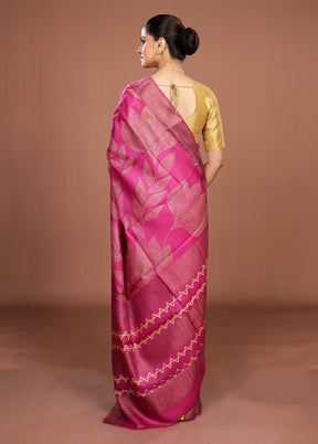 Pink Handloom Tussar Pure Silk Saree With Blouse Piece