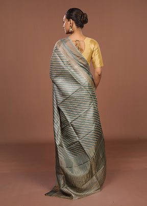 Green Handloom Tussar Pure Silk Saree With Blouse Piece