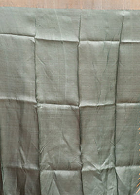 Green Handloom Tussar Pure Silk Saree With Blouse Piece