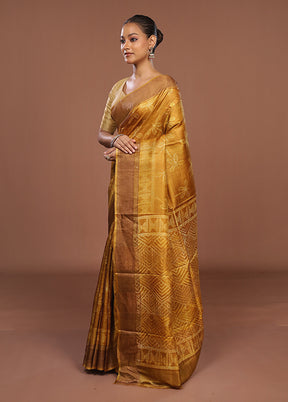 Yellow Handloom Tussar Pure Silk Saree With Blouse Piece