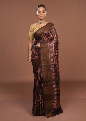 Brown Handloom Tussar Pure Silk Saree With Blouse Piece