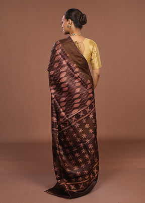 Brown Handloom Tussar Pure Silk Saree With Blouse Piece