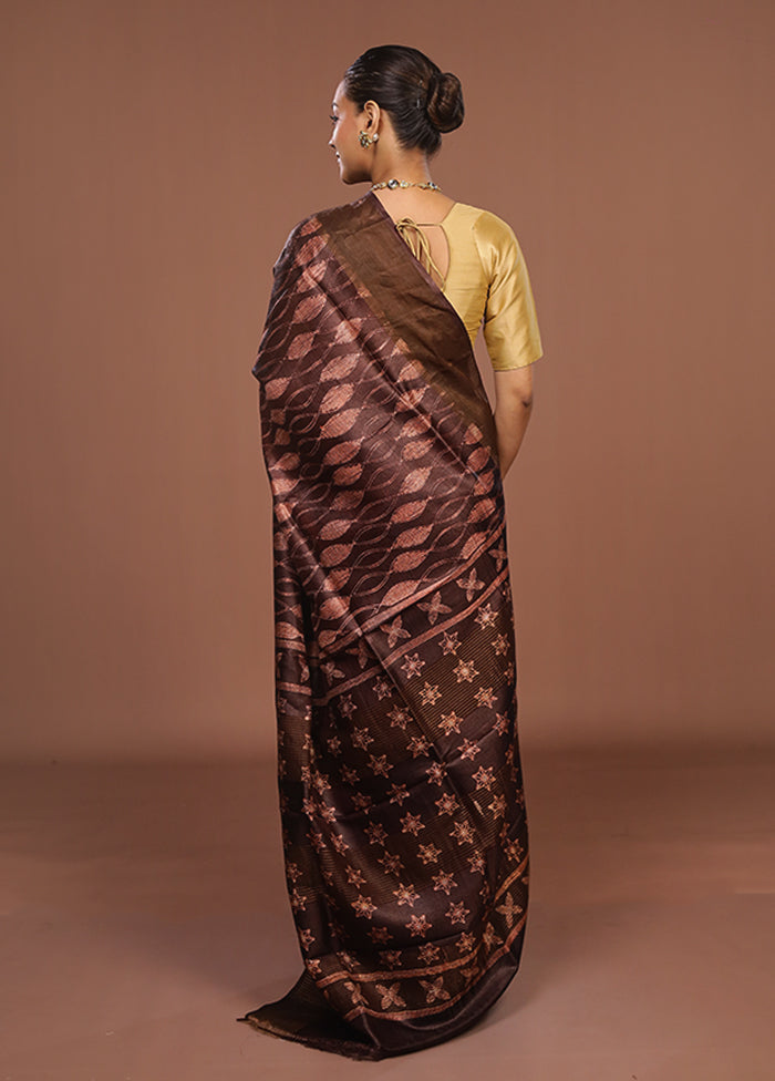 Brown Handloom Tussar Pure Silk Saree With Blouse Piece
