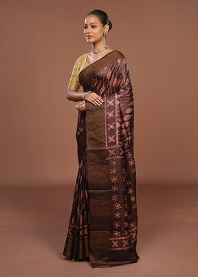 Brown Handloom Tussar Pure Silk Saree With Blouse Piece