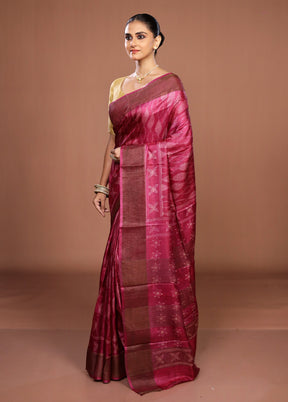Pink Handloom Tussar Pure Silk Saree With Blouse Piece