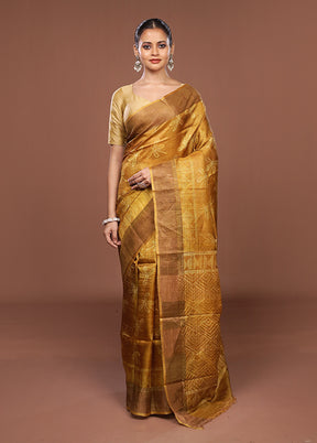 Yellow Handloom Tussar Pure Silk Saree With Blouse Piece