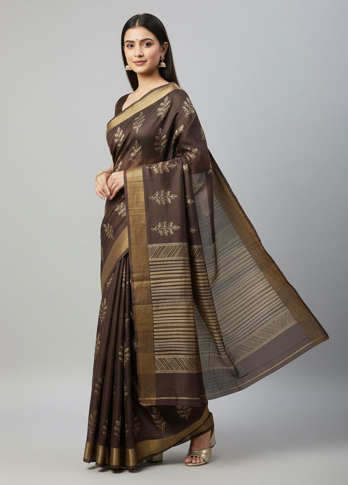 Maroon Handloom Tussar Pure Silk Saree With Blouse Piece