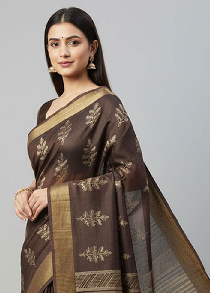 Maroon Handloom Tussar Pure Silk Saree With Blouse Piece