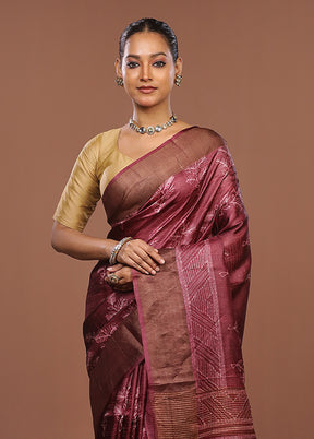 Maroon Handloom Tussar Pure Silk Saree With Blouse Piece