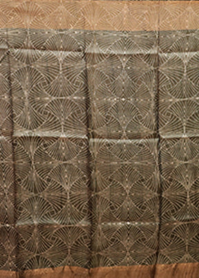 Green Handloom Tussar Pure Silk Saree With Blouse Piece