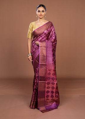 Pink Handloom Tussar Pure Silk Saree With Blouse Piece