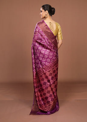 Pink Handloom Tussar Pure Silk Saree With Blouse Piece