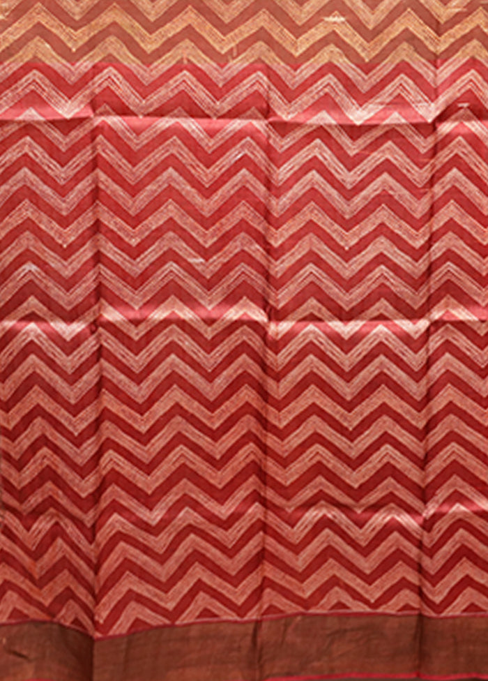 Maroon Handloom Tussar Pure Silk Saree With Blouse Piece