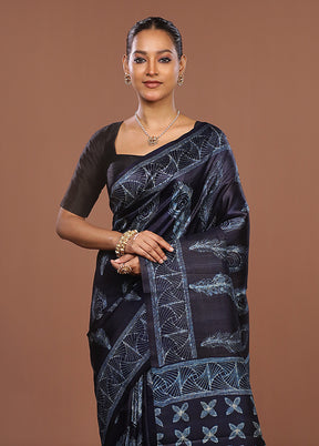 Blue Tussar Silk Saree With Blouse Piece