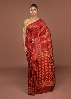 Red Tussar Silk Saree With Blouse Piece