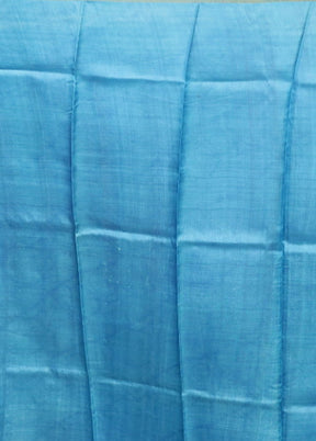 Blue Handloom Tussar Pure Silk Saree With Blouse Piece