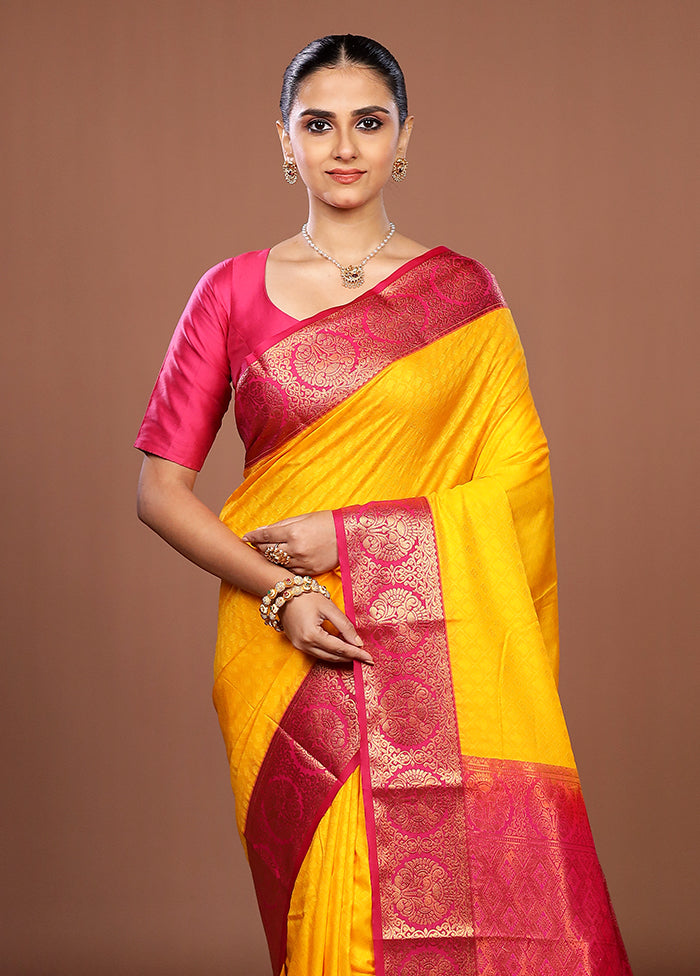 Yellow Kanjivaram Silk Saree With Blouse Piece