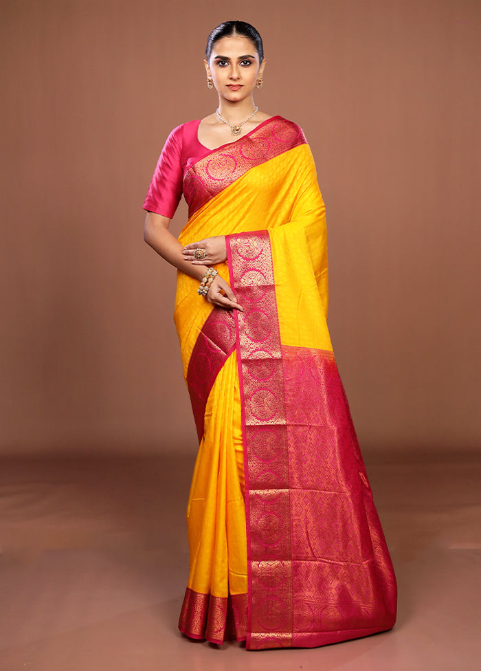 Yellow Kanjivaram Silk Saree With Blouse Piece