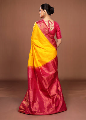 Yellow Kanjivaram Silk Saree With Blouse Piece