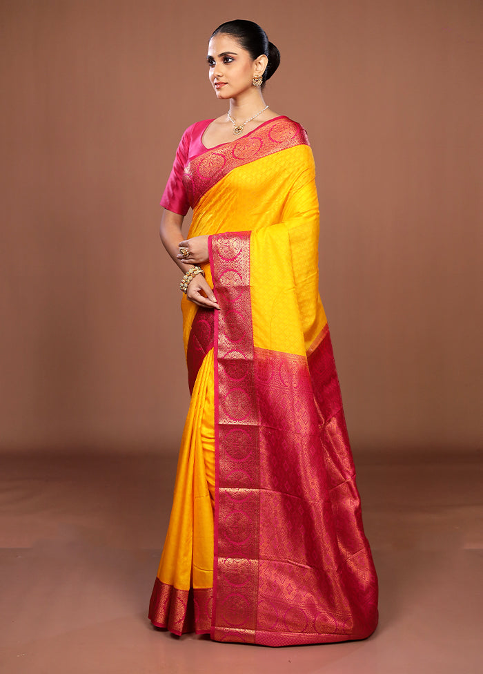 Yellow Kanjivaram Silk Saree With Blouse Piece