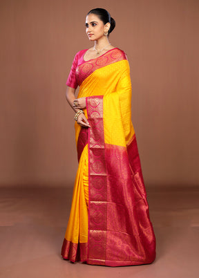 Yellow Kanjivaram Silk Saree With Blouse Piece