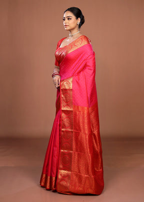 Pink Kanjivaram Silk Saree With Blouse Piece