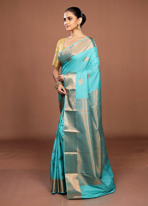 Blue Kanjivaram Silk Saree With Blouse Piece