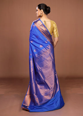 Blue Kanjivaram Silk Saree With Blouse Piece