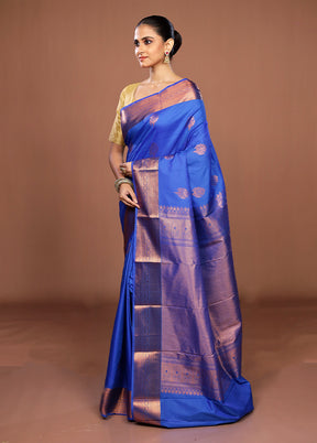 Blue Kanjivaram Silk Saree With Blouse Piece