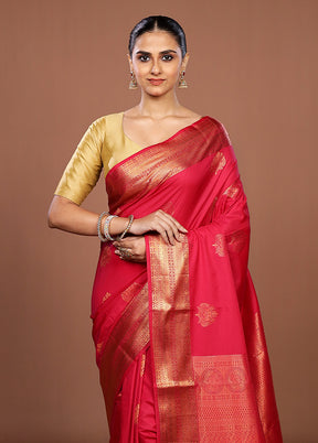 Pink Kanjivaram Silk Saree With Blouse Piece
