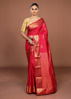 Pink Kanjivaram Silk Saree With Blouse Piece