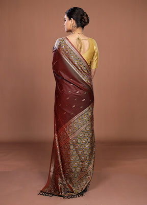 Maroon Dupion Silk Saree With Blouse Piece