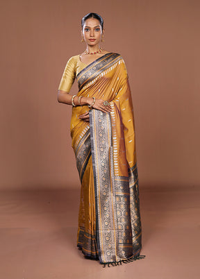 Yellow Dupion Silk Saree With Blouse Piece