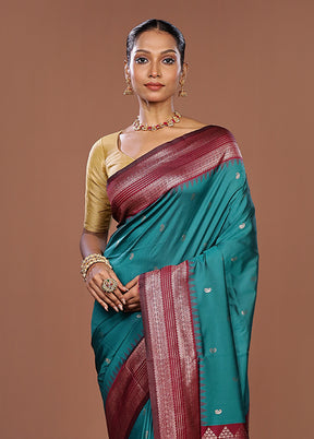 Green Dupion Silk Saree With Blouse Piece