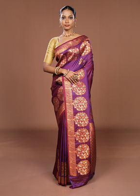 Purple Dupion Silk Saree With Blouse Piece