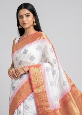 White Dupion Silk Saree With Blouse Piece