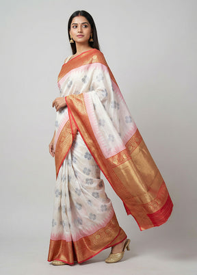 White Dupion Silk Saree With Blouse Piece