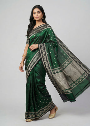 Green Handloom Banarasi Pure Silk Saree With Blouse Piece