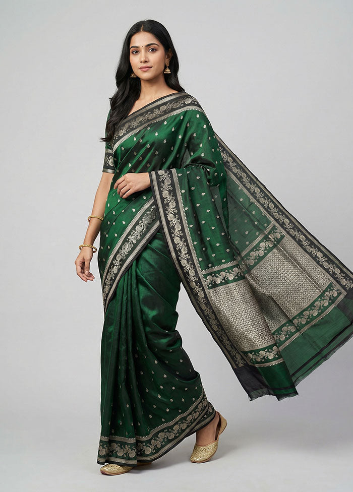Green Handloom Banarasi Pure Silk Saree With Blouse Piece