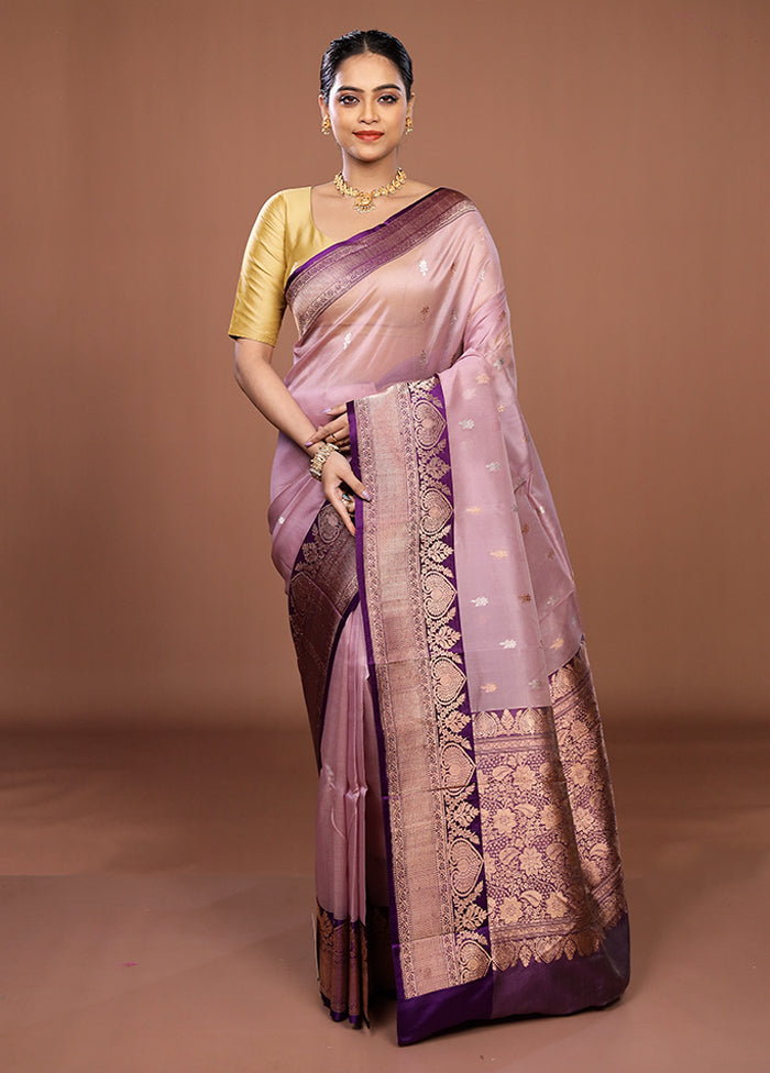 Pink Handloom Pure Organza Saree With Blouse Piece