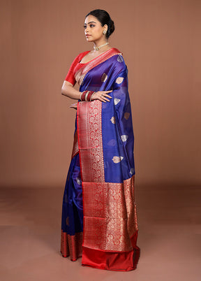 Blue Handloom Pure Organza Saree With Blouse Piece