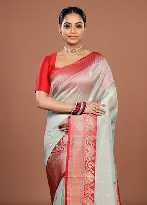 Green Handloom Pure Organza Saree With Blouse Piece