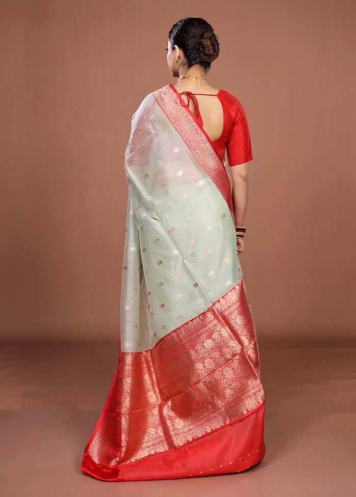 Green Handloom Pure Organza Saree With Blouse Piece